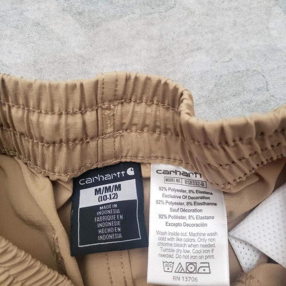 Carhartt Shorts Youth Medium Tan Cargo Pockets Drawstring Workwear